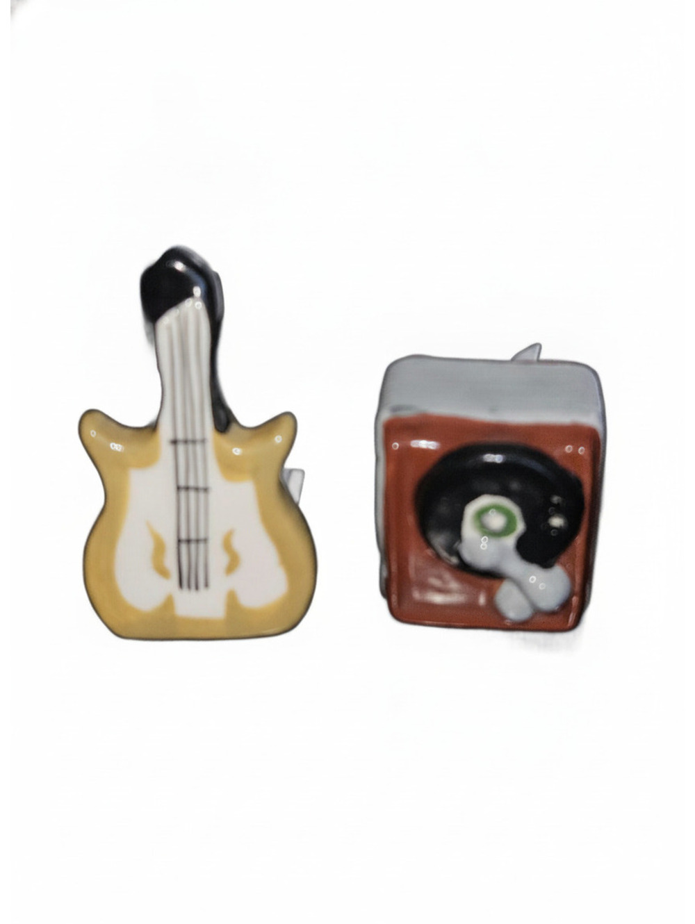 Vintage Ceramic Guitar and Record Player Salt and Pepper Shakers
